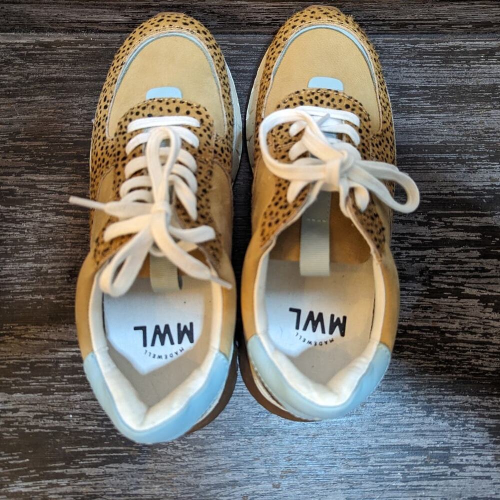 Madewell Women's Tan/Animal Print/Blue Sneaker Size 6.5 - Picture 5 of 7